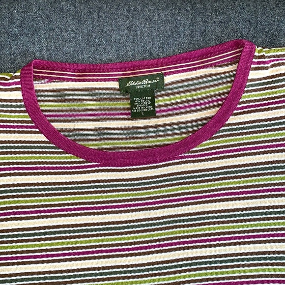 Eddie Bauer short sleeve multicolour striped knit shirt, size large - Picture 1 of 5